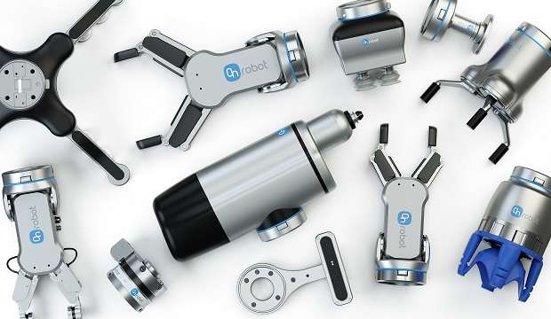 Collection of OnRobot robot components and grippers on a white background. From Robot Solutions QLD