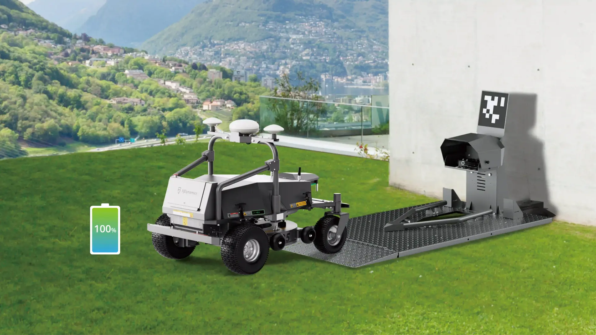 FJD RM21 robotic mower docking for charging